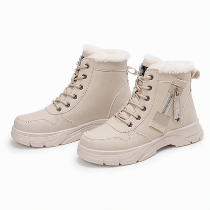 Botas de Neve de Inverno para Mulheres Botas de Tornozelo de Cano Alto com Forro de Pelagem Macia e Espesso