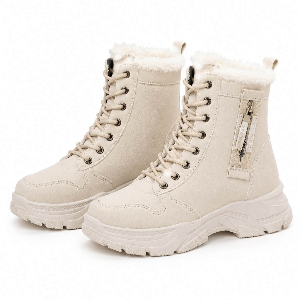 Botas de Neve de Inverno para Mulheres Botas de Tornozelo de Cano Alto com Forro de Pelagem Macia e Espesso
