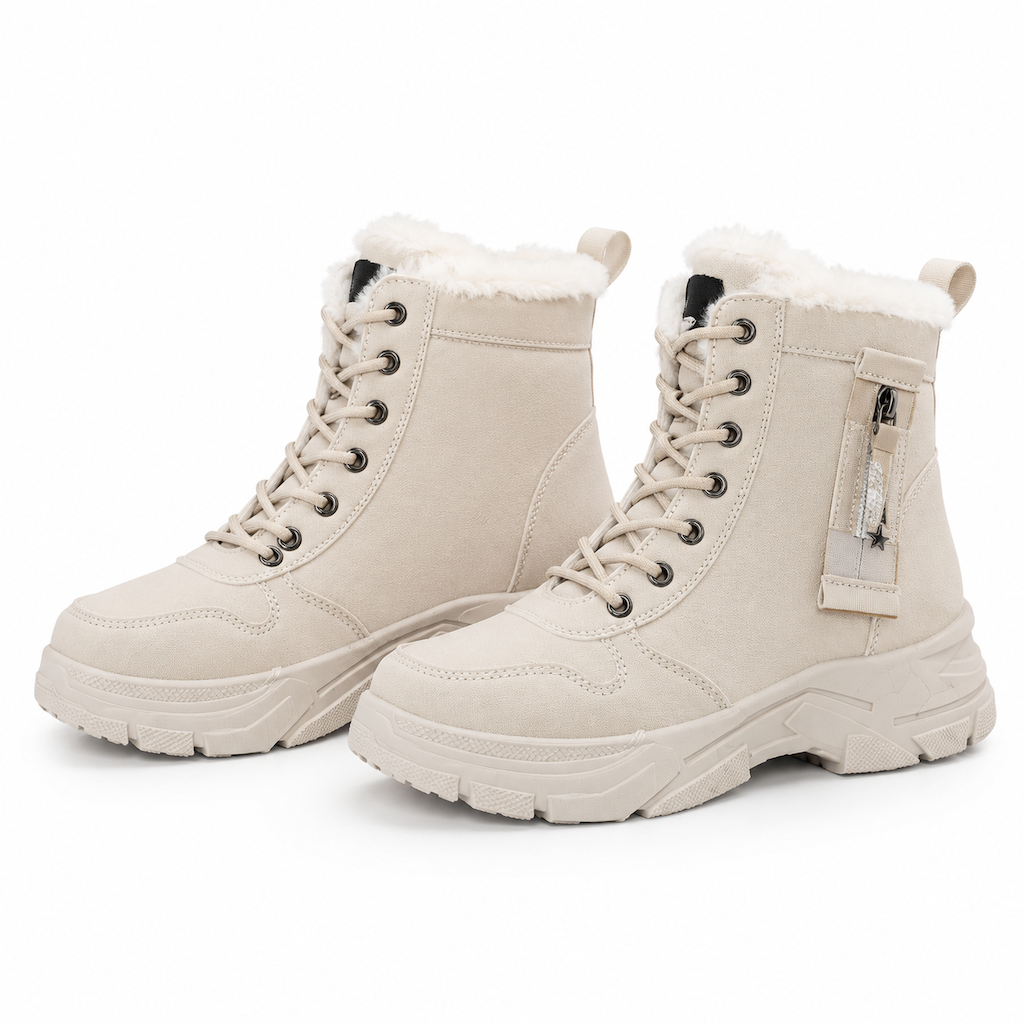 Botas de Neve de Inverno para Mulheres Botas de Tornozelo de Cano Alto com Forro de Pelagem Macia e Espesso