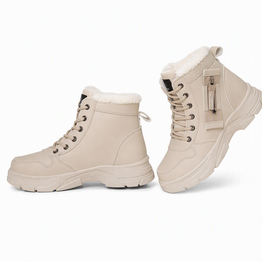 Botas de Neve de Inverno para Mulheres Botas de Tornozelo de Cano Alto com Forro de Pelagem Macia e Espesso