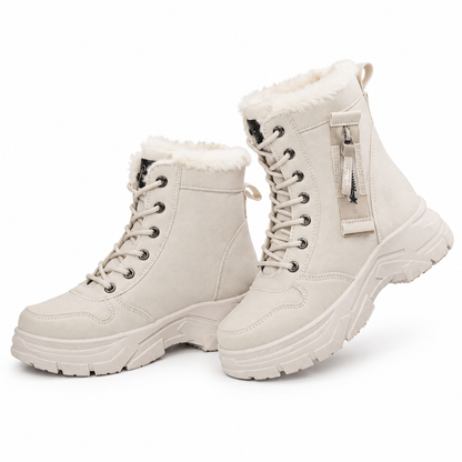 Botas de Neve de Inverno para Mulheres Botas de Tornozelo de Cano Alto com Forro de Pelagem Macia e Espesso