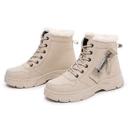 Botas de Neve de Inverno para Mulheres Botas de Tornozelo de Cano Alto com Forro de Pelagem Macia e Espesso