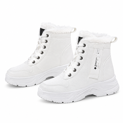 Botas de Neve de Inverno para Mulheres Botas de Tornozelo de Cano Alto com Forro de Pelagem Macia e Espesso