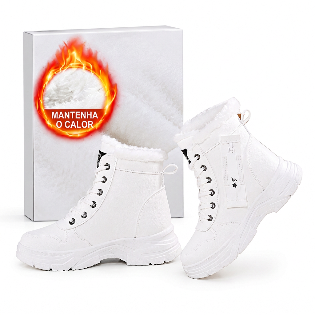 Botas de Neve de Inverno para Mulheres Botas de Tornozelo de Cano Alto com Forro de Pelagem Macia e Espesso