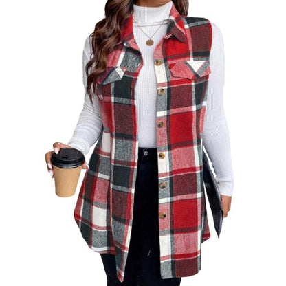 Camisa colete xadrez feminina com botões e bolsos