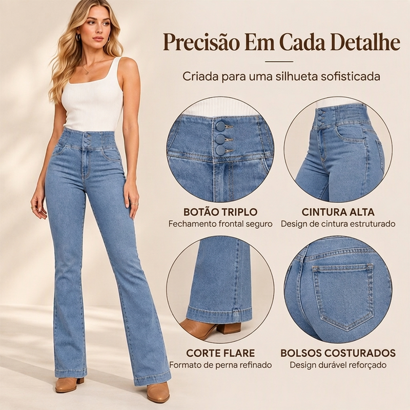 Calça Jeans Flare Feminina com Cintura Alta Elástica