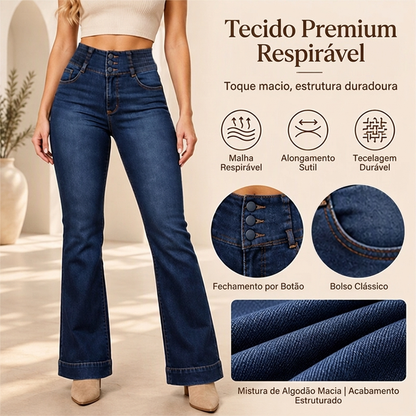 Calça Jeans Flare Feminina com Cintura Alta Elástica