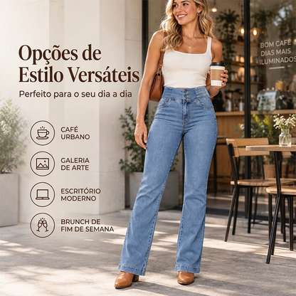 Calça Jeans Flare Feminina com Cintura Alta Elástica