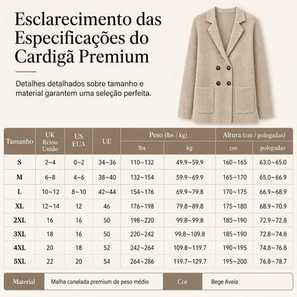 Cardigan de Tricô Canelado Duplo Peito para Mulheres com Bolsos e Gola de Lapela