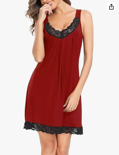 ✨🛍️Novidades – Camisola de renda com decote – Algodão macio e corte descontraído para conforto durante toda a noite