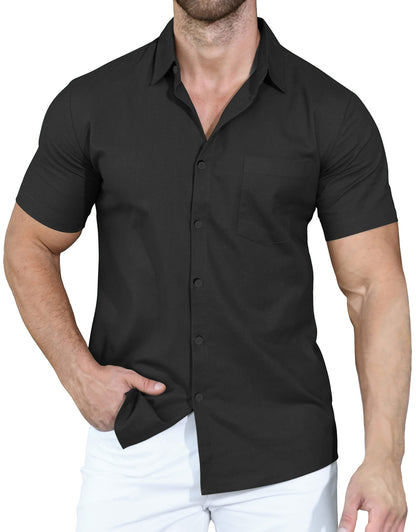 Camisa de manga corta con solapa de color liso para hombre