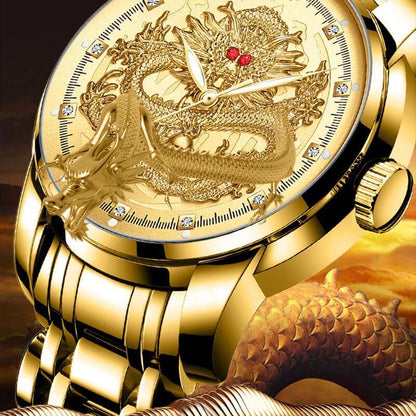 Reloj Dragón Dorado en Relieve