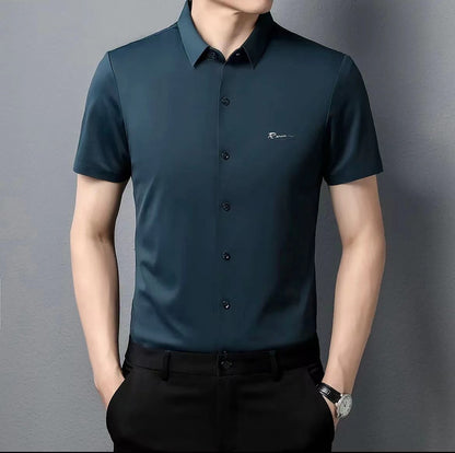 Camisa de manga corta de lujo para hombre, sin planchar, de estilo business