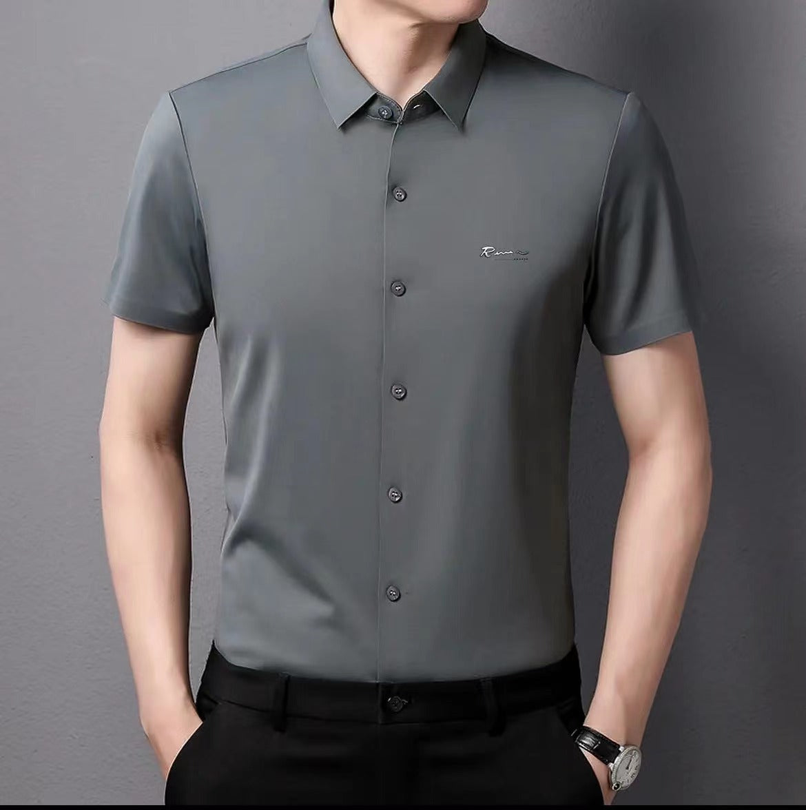 Camisa de manga corta de lujo para hombre, sin planchar, de estilo business