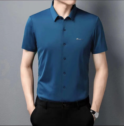 Camisa de manga corta de lujo para hombre, sin planchar, de estilo business