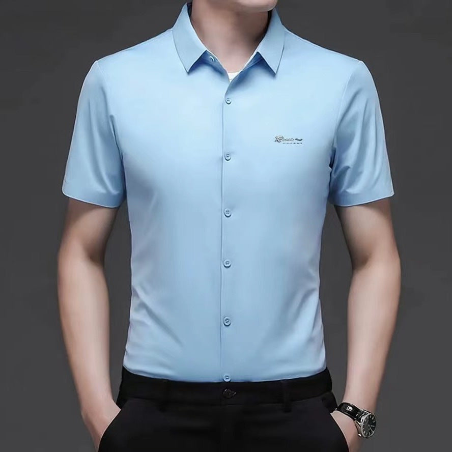 Camisa de manga corta de lujo para hombre, sin planchar, de estilo business