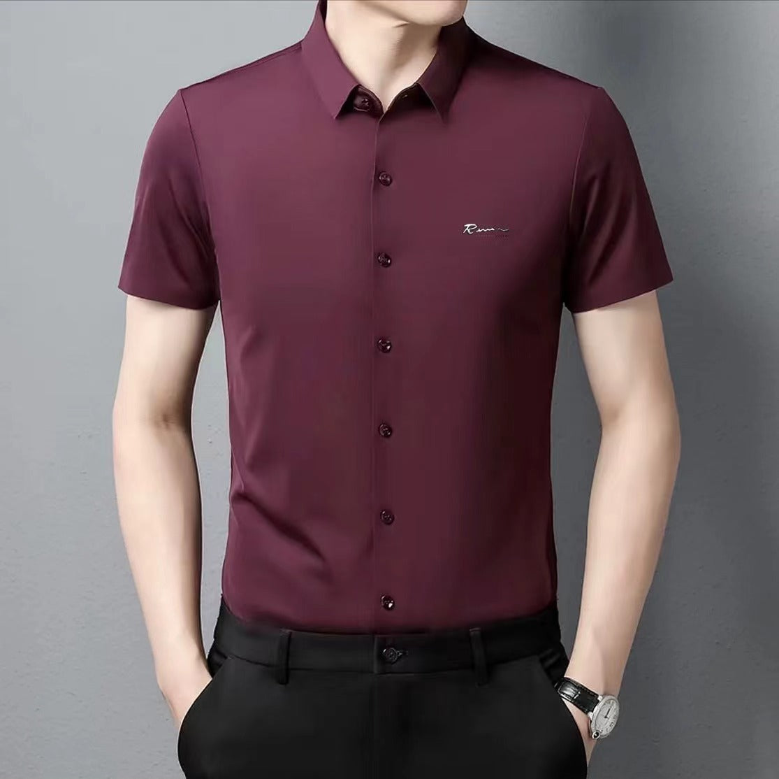 Camisa de manga corta de lujo para hombre, sin planchar, de estilo business