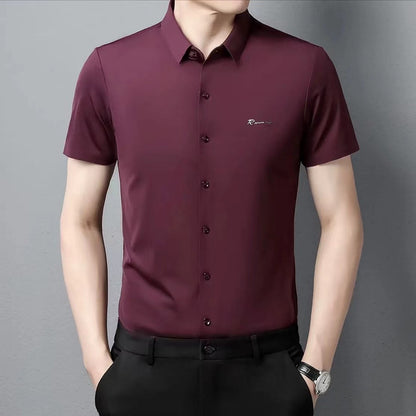 Camisa de manga corta de lujo para hombre, sin planchar, de estilo business