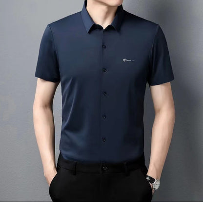 Camisa de manga corta de lujo para hombre, sin planchar, de estilo business