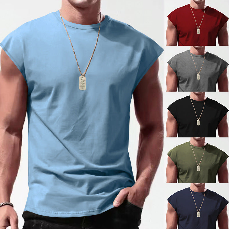 Verano Nuevos Hombres Suelto Color Sólido Hombro Camiseta sin mangas