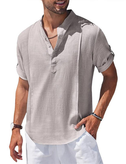 2023 Camiseta de manga corta para hombre de algodón de lino de playa casual