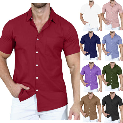 Camisa de manga corta con solapa de color liso para hombre