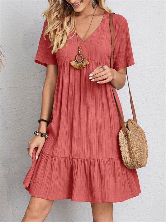 Vestido vintage con cuello en V para mujer