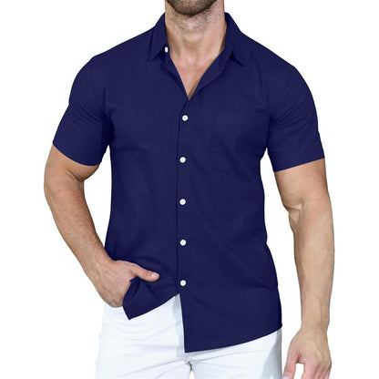 Camisa de manga corta con solapa de color liso para hombre