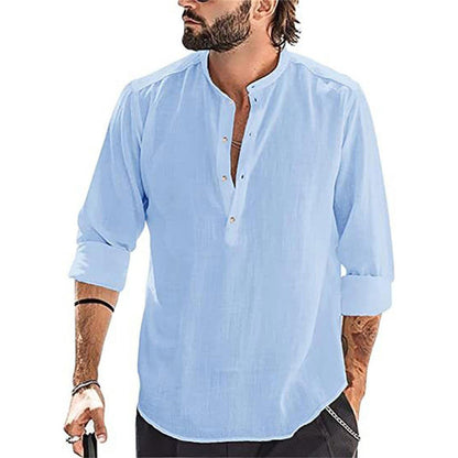 Camisa casual de manga larga de lino y algodón para hombre