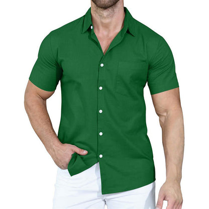 Camisa de manga corta con solapa de color liso para hombre