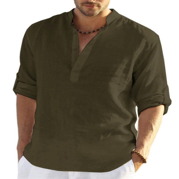 Novedades primavera/verano - Camisa casual de manga larga de hombre de algodón y lino sin arrugas