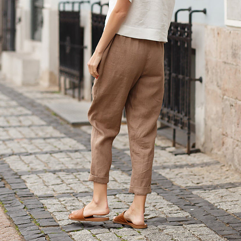 Pantalones sueltos de gran tamaño de mujer de lino y algodón