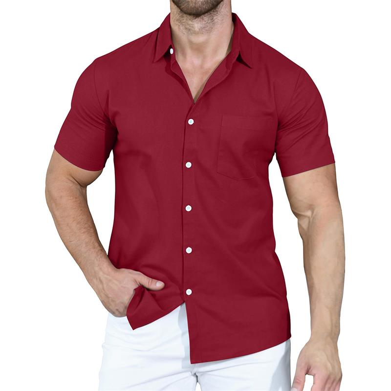 Camisa de manga corta con solapa de color liso para hombre