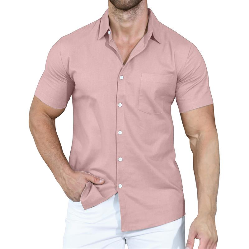 Camisa de manga corta con solapa de color liso para hombre