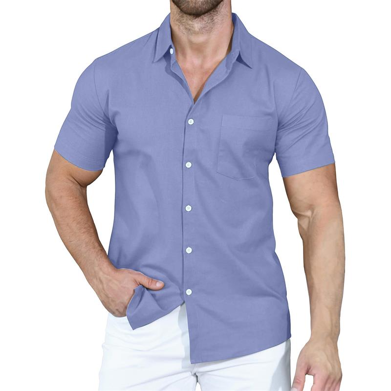 Camisa de manga corta con solapa de color liso para hombre