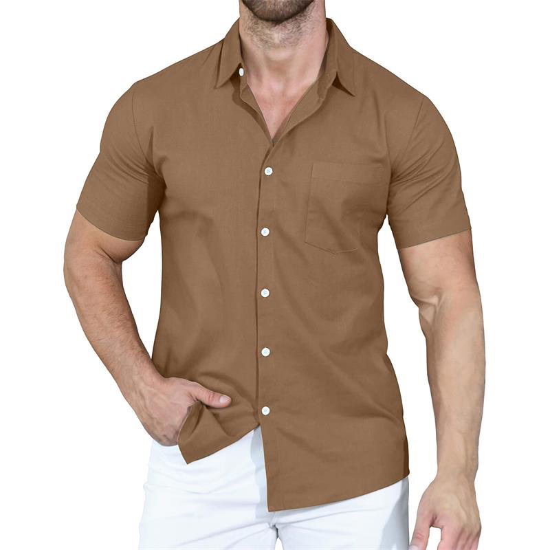 Camisa de manga corta con solapa de color liso para hombre