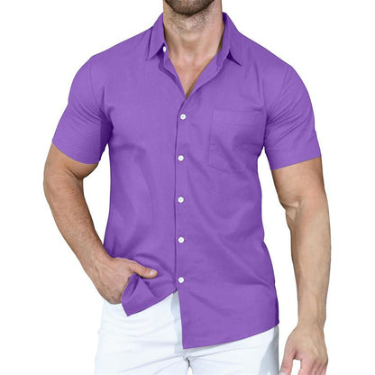 Camisa de manga corta con solapa de color liso para hombre