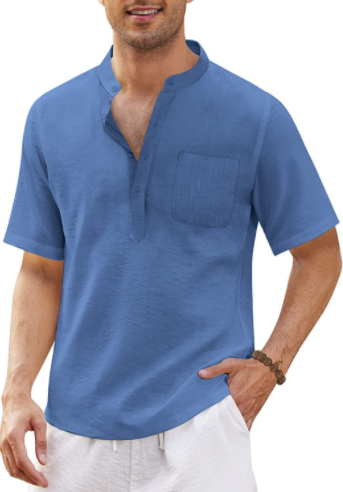 Camisa de playa con bolsillos de algodón para hombre 2023