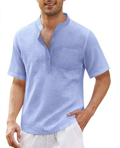 Camisa de playa con bolsillos de algodón para hombre 2023