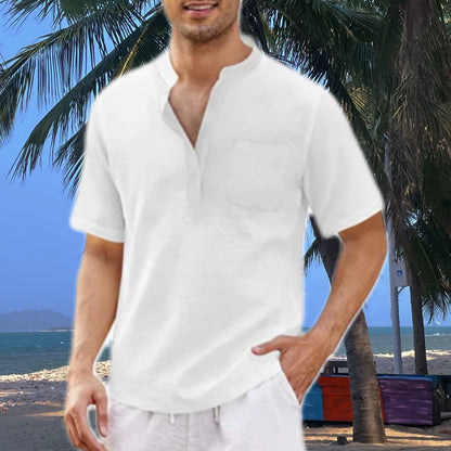 Camisa de playa con bolsillos de algodón para hombre 2023