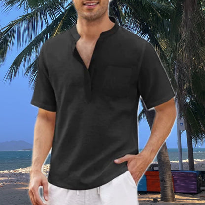 Camisa de playa con bolsillos de algodón para hombre 2023