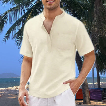 Camisa de playa con bolsillos de algodón para hombre 2023