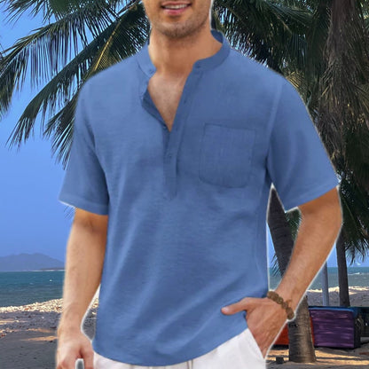 Camisa de playa con bolsillos de algodón para hombre 2023