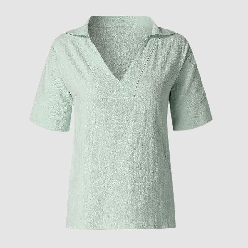 Camisa Suelta de Algodón y Lino para Mujer con Cuello en V