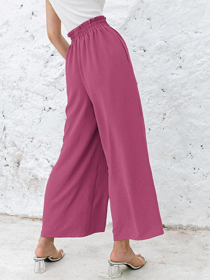 🔥 Envío gratuito al comprar dos🔥Pantalones anchos casuales de cintura alta para mujer en color sólido