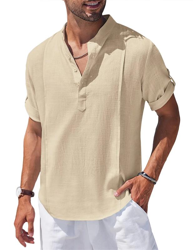 2023 Camiseta de manga corta para hombre de algodón de lino de playa casual