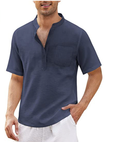 Camisa de playa con bolsillos de algodón para hombre 2023