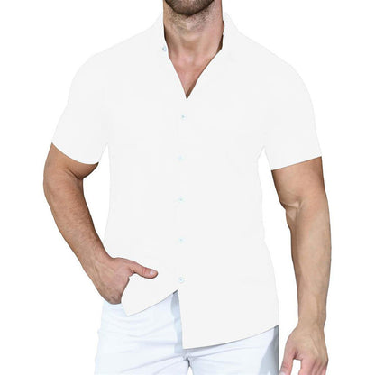 Camisa de manga corta con solapa de color liso para hombre