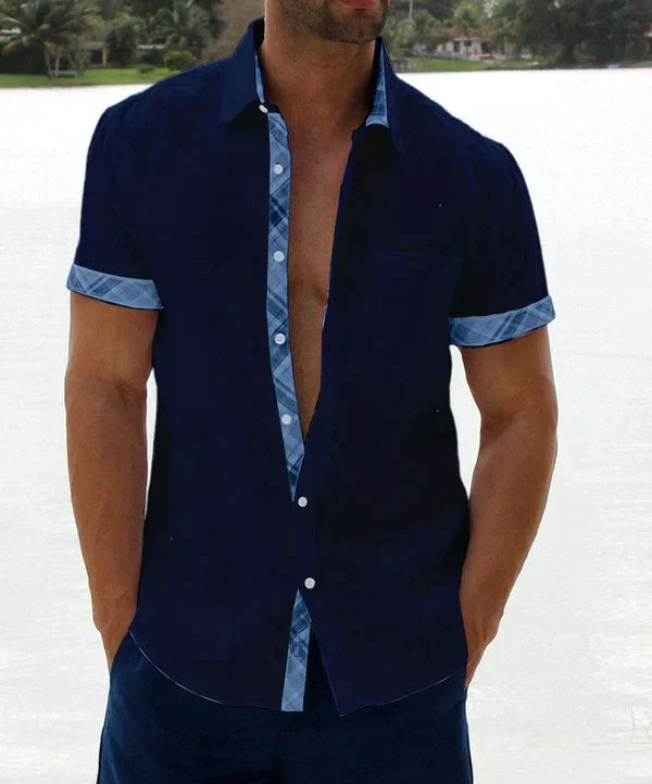 Oferta de verano-49 % OFF🔥--- Camisa informal con botones y cuello a cuadros para hombre-10