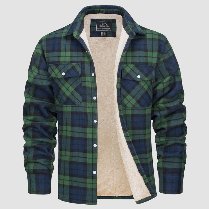 🔥Liquidación de verano - 50% DE DESCUENTO🔥Hombres Sherpa Camisa Forro Polar Chaqueta de franela con 3 bolsillos Casual Plaid Button Down Abrigo de invierno